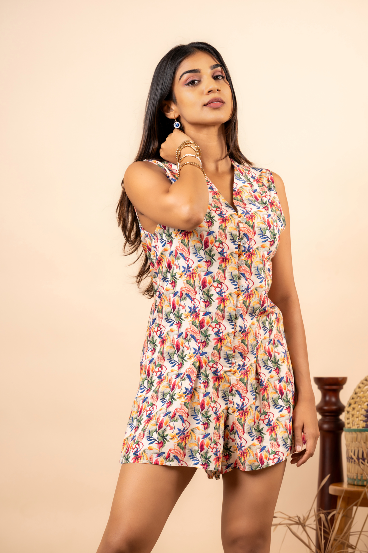 YELLOW RED FLORAL WHITE ROMPER