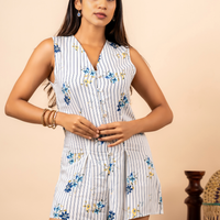 BLUE STRIPE FLORAL WHITE ROMPER