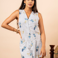 BLUE STRIPE FLORAL WHITE ROMPER