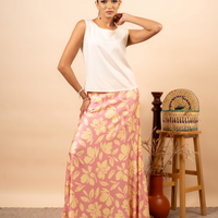 BEIGE FLORAL PINK LONG SKIRT