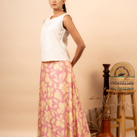 BEIGE FLORAL PINK LONG SKIRT