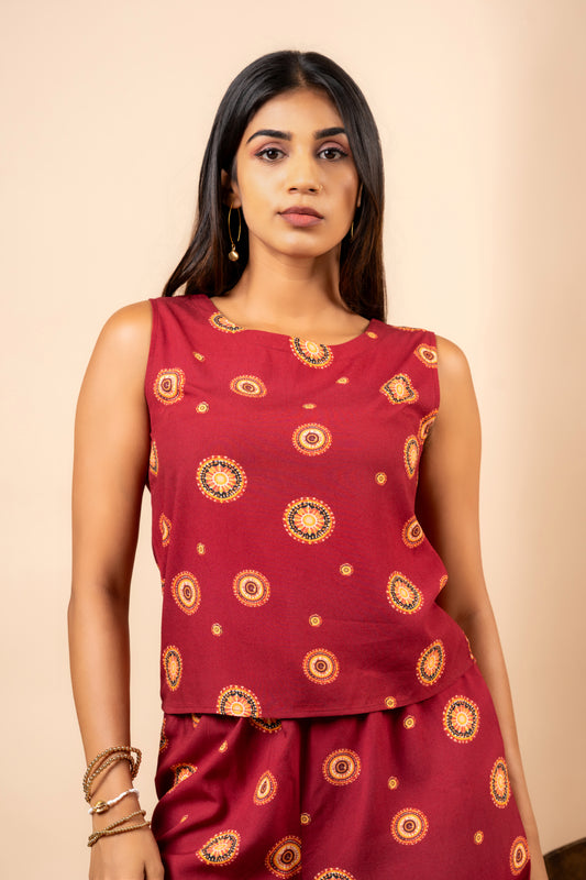 BATIK MOTIF MAROON SLEEVELESS TOP