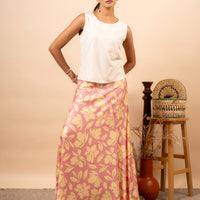 BEIGE FLORAL PINK LONG SKIRT