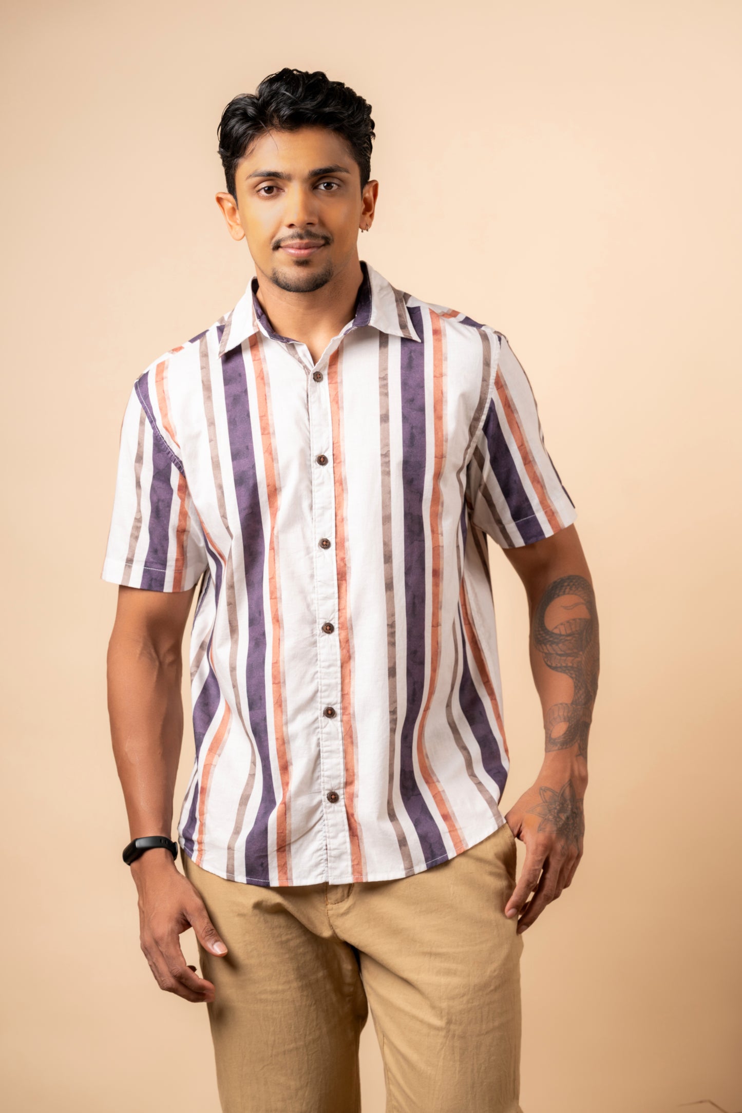 BROWN BLUE STRIPES WHITE SS