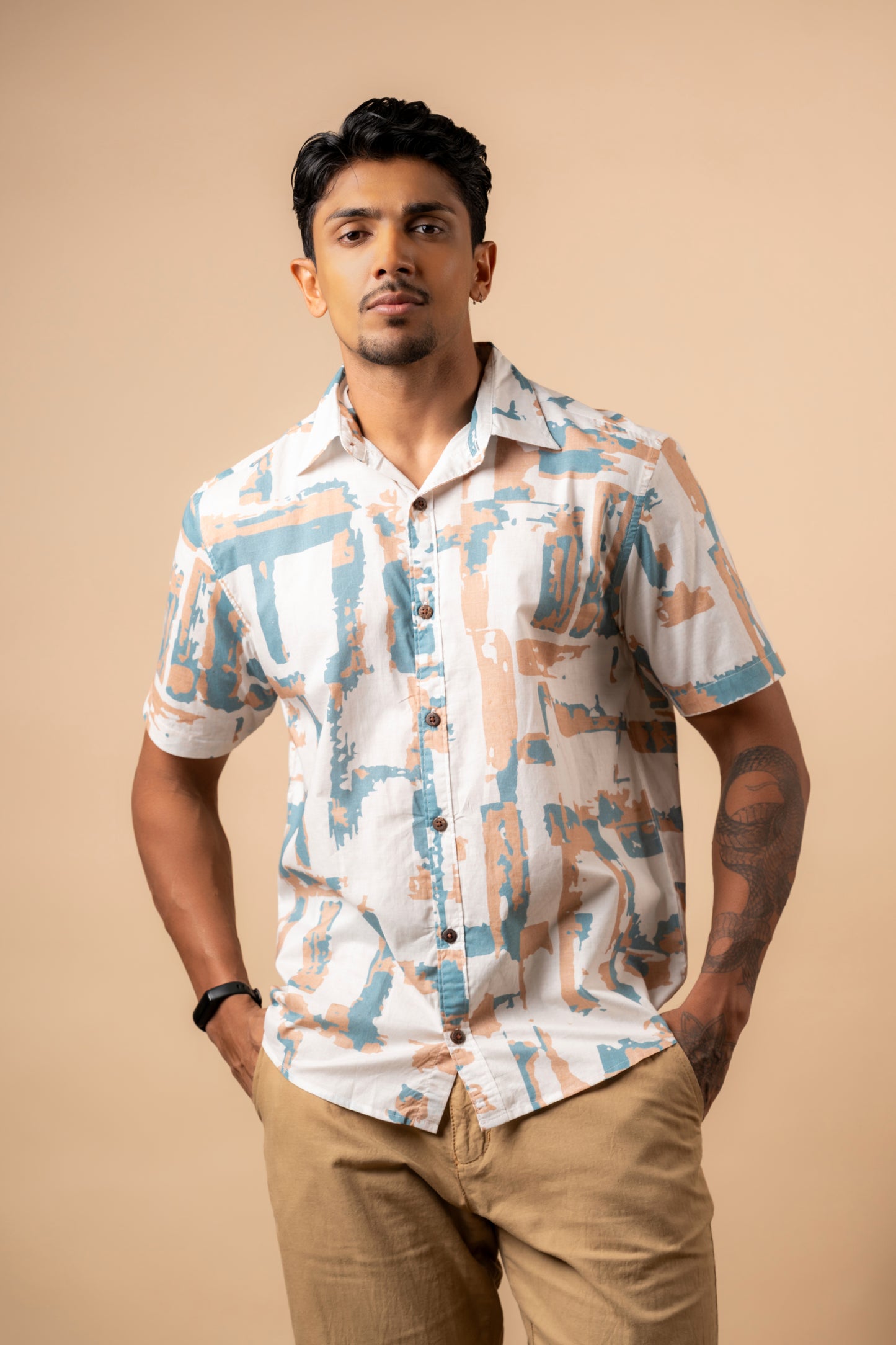 GREEN BROWN ABSTRACT WHITE SS