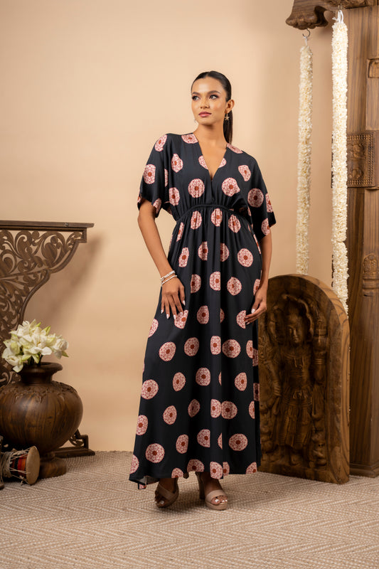 LOTUS FLOWER BLACK LONG DRESS