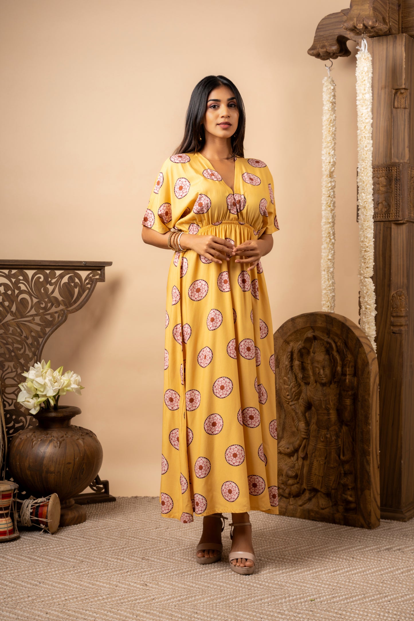 LOTUS FLOWER YELLOW LONG DRESS