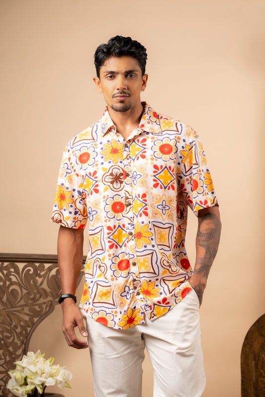 ORANGE RED MOTIF WHITE SS