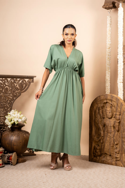 SOLID GREEN LONG DRESS