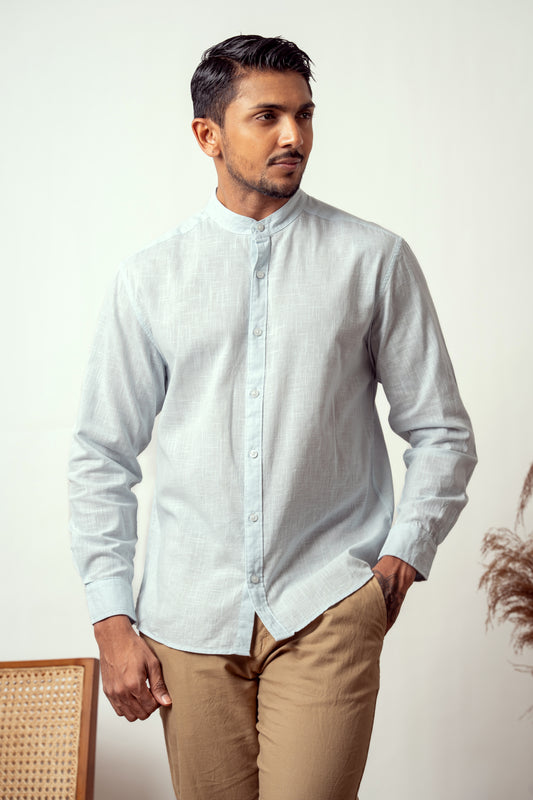 SOLID SKY BLUE CHINESE COLLAR LONG SLEEVE